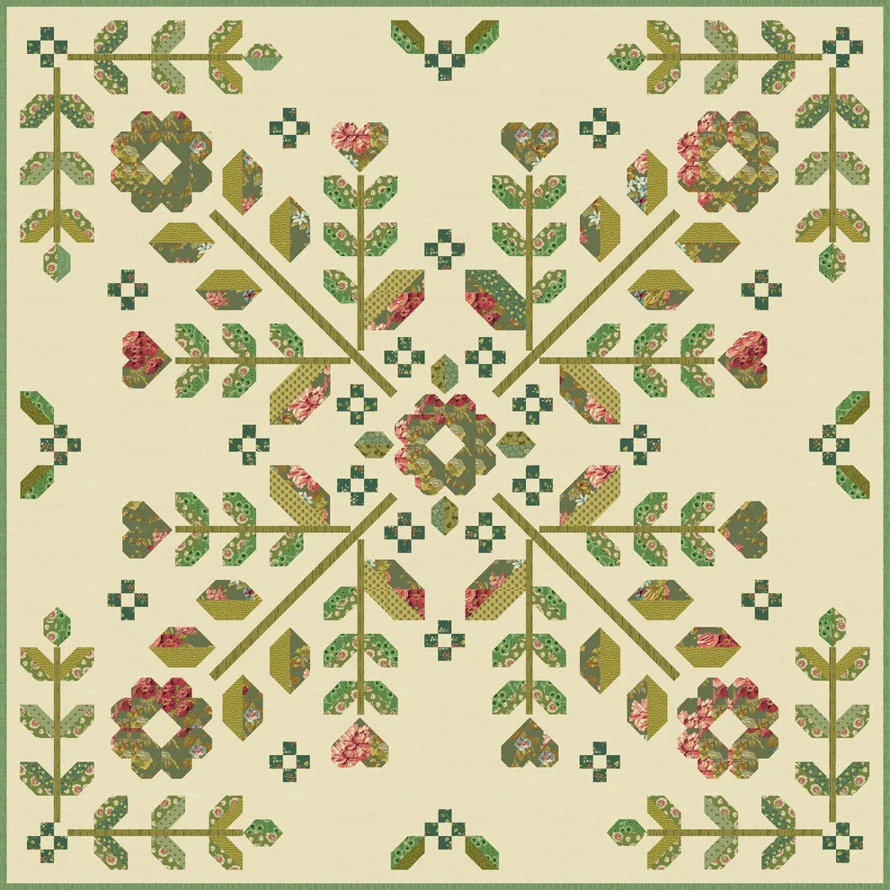 Hibiscus quilt pattern — green colourway