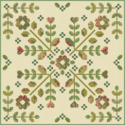 Hibiscus quilt pattern — green colourway