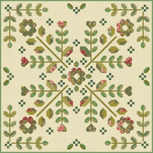 Hibiscus quilt pattern — green colourway
