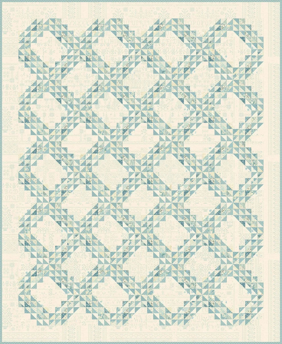Ocean Wave quilt pattern by Laundry Basket Quilts — half-square triangle wave design in soft teals and cream