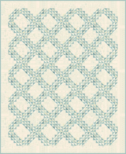 Ocean Wave quilt pattern by Laundry Basket Quilts — half-square triangle wave design in soft teals and cream