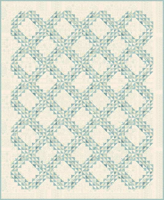 Ocean Wave quilt pattern by Laundry Basket Quilts — half-square triangle wave design in soft teals and cream
