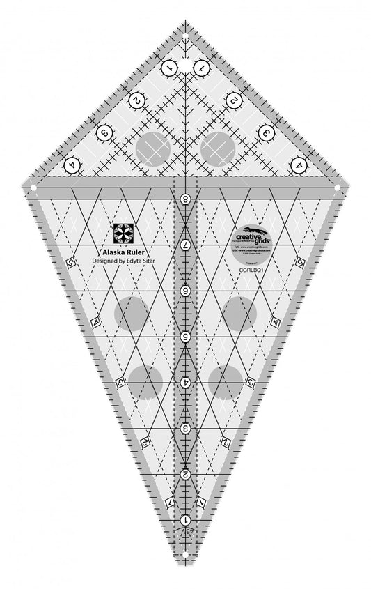 Quilting ruler with geometric design on a white background