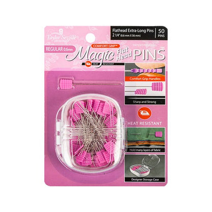 Taylor Seville 50 Count Extra-Long Regular Flat Head Magic Pins #220290