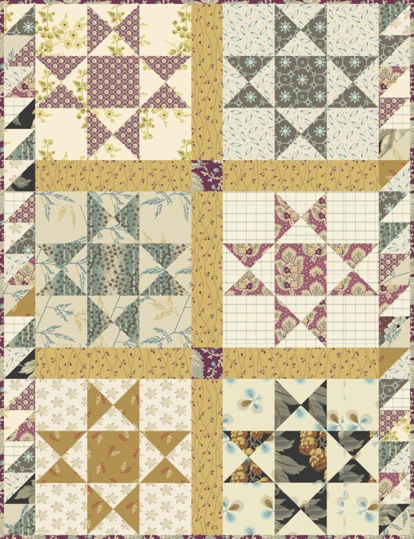 Michael Mini Quilt Pattern featuring a classic Ohio Star block with quarter-square triangles and a half-square border, finished size 13" x 17