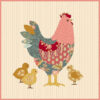 Hen House Pillow Pattern by Edyta Sitar, finished size 18" x 18", featuring a charming appliqué design of a hen and three chicks.